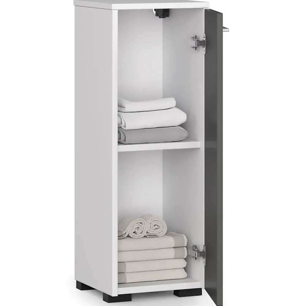 Akord Furniture Factory Armoire salle de bains AKORD FIN Blanche 30 cm 1 porte façade Gris Graphite 2 étagères 30x30x85 cm