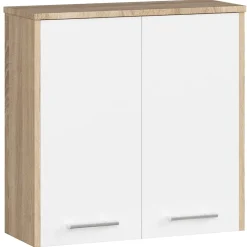 Armoire De Salle De Bains|Akord Furniture Factory Armoire salle de bains AKORD FIN Meuble Haut Suspendue Chêne Sonoma 60 cm 2 portes façade Blanche 2 étagères 60x22,5x60 cm
