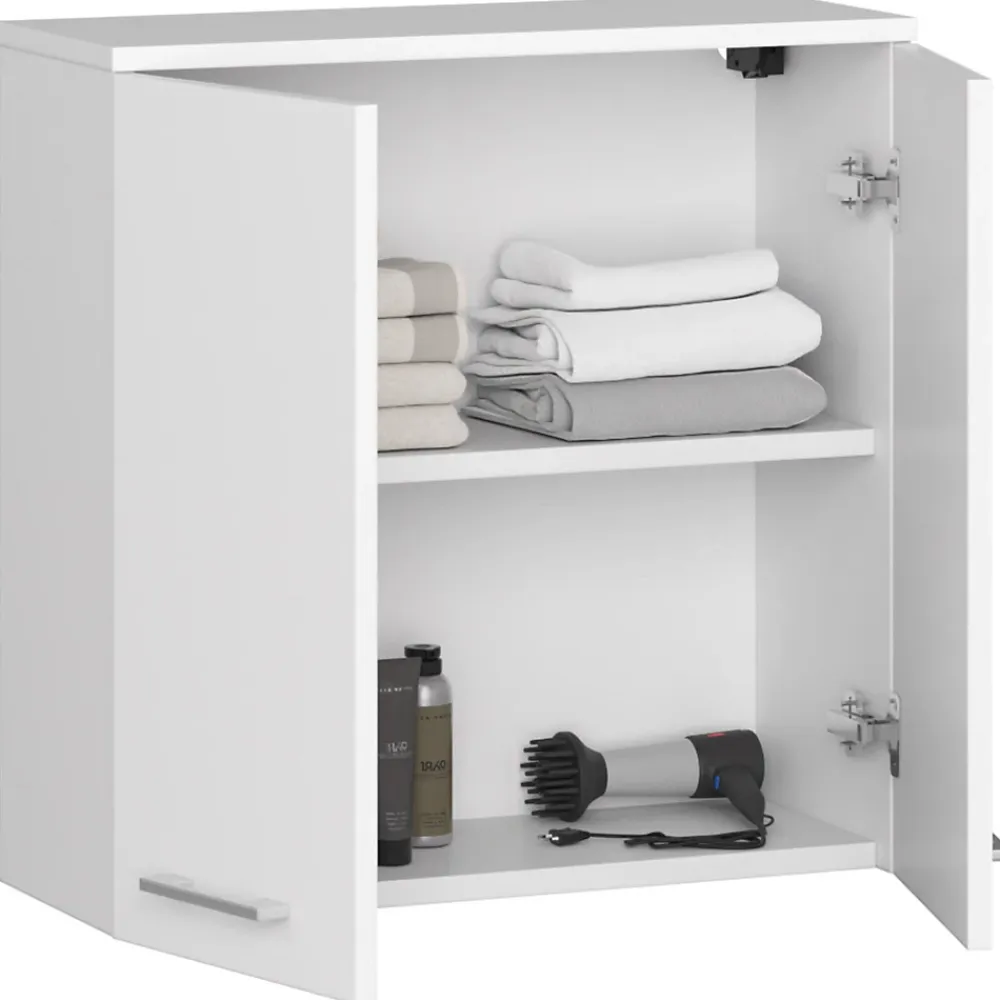 Akord Furniture Factory Armoire salle de bains AKORD FIN Meuble Haut Suspendue Blanche 60 cm 2 portes façade Blanche 2 étagères 60x22,5x60 cm