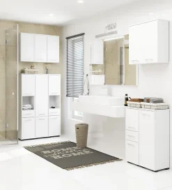 Akord Furniture Factory Armoire salle de bains AKORD FIN Meuble Haut Suspendue Blanche 60 cm 2 portes façade Blanche 2 étagères 60x22,5x60 cm
