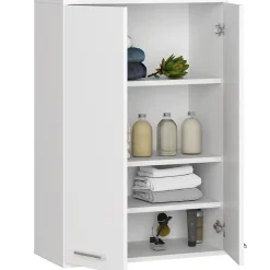 Armoire De Salle De Bains|Akord Furniture Factory Armoire salle de bains suspendue AKORD FIN Blanche 64 cm 2 portes pleine Blanche 4 étagères 64x30x94 cm