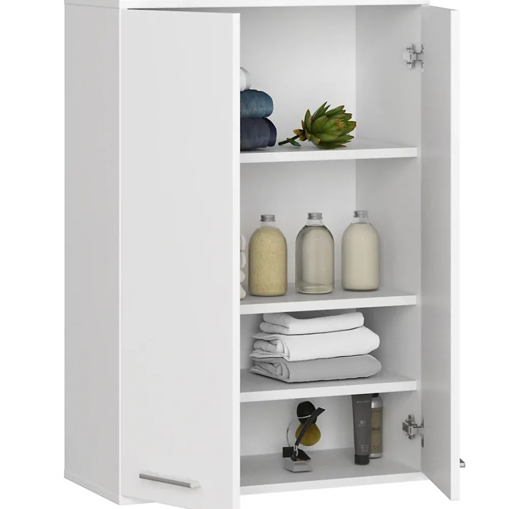 Armoire De Salle De Bains|Akord Furniture Factory Armoire salle de bains suspendue AKORD FIN Blanche 64 cm 2 portes pleine Blanche 4 étagères 64x30x94 cm