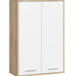 Armoire De Salle De Bains|Akord Furniture Factory Armoire salle de bains suspendue AKORD FIN Chêne Sonoma 64 cm 2 portes pleine Blanche 4 étagères 64x30x94 cm
