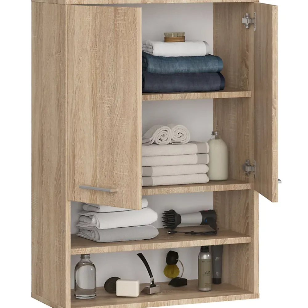 Akord Furniture Factory Armoire salle de bains suspendue AKORD FIN Chêne Sonoma 64 cm 2 portes façade Chêne Sonoma 4 étagères 64x30x94 cm
