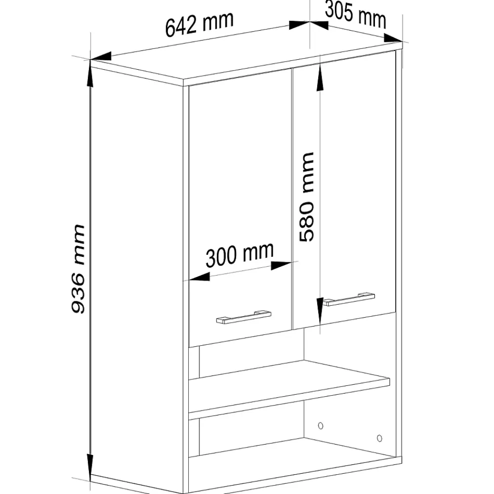 Akord Furniture Factory Armoire salle de bains suspendue AKORD FIN Chêne Sonoma 64 cm 2 portes façade Chêne Sonoma 4 étagères 64x30x94 cm