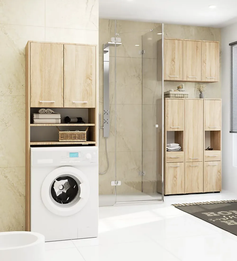 Akord Furniture Factory Armoire salle de bains suspendue AKORD FIN Chêne Sonoma 64 cm 2 portes façade Chêne Sonoma 4 étagères 64x30x94 cm