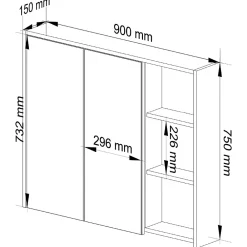 Armoire De Salle De Bains|Akord Furniture Factory Armoire salle de bains VAMI suspendu avec miroir Chêne Craft 90 cm 2 portes façade Noire 6 étagères 90x15x75 cm