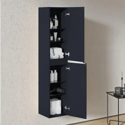 Colonne De Salle De Bains|Bernstein Armoire suspendue Colonne de rangement 35x170x35cm (LxHxP) Bleu nuit mat poignée métal Chrome, Garantie 5 ans - LAVOA