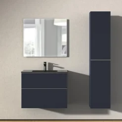 Colonne De Salle De Bains|Bernstein Armoire suspendue Colonne de rangement 35x170x35cm (LxHxP) Bleu nuit mat poignée métal Chrome, Garantie 5 ans - LAVOA
