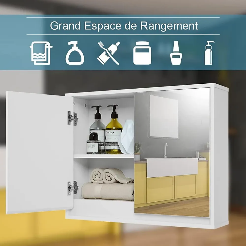 Armoire De Toilette|Giantex Armoire Toilette avec Miroir Murale, 2/3 Porte et 2/3 Etagères, Meuble à Miroir de Salle de Bain en MDF (56x14x45CM-2 Portes)