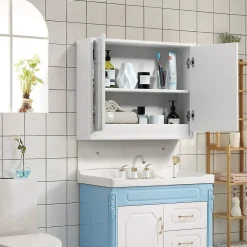 Armoire De Toilette|Giantex Armoire Toilette avec Miroir Murale, 2/3 Porte et 2/3 Etagères, Meuble à Miroir de Salle de Bain en MDF (56x14x45CM-2 Portes)