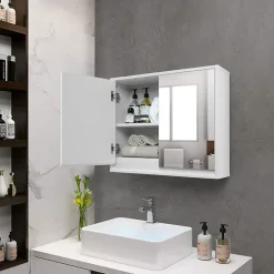Armoire De Toilette|Giantex Armoire Toilette avec Miroir Murale, 2/3 Porte et 2/3 Etagères, Meuble à Miroir de Salle de Bain en MDF (56x14x45CM-2 Portes)