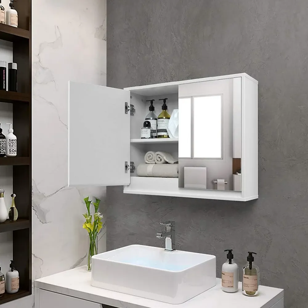 Armoire De Toilette|Giantex Armoire Toilette avec Miroir Murale, 2/3 Porte et 2/3 Etagères, Meuble à Miroir de Salle de Bain en MDF (56x14x45CM-2 Portes)