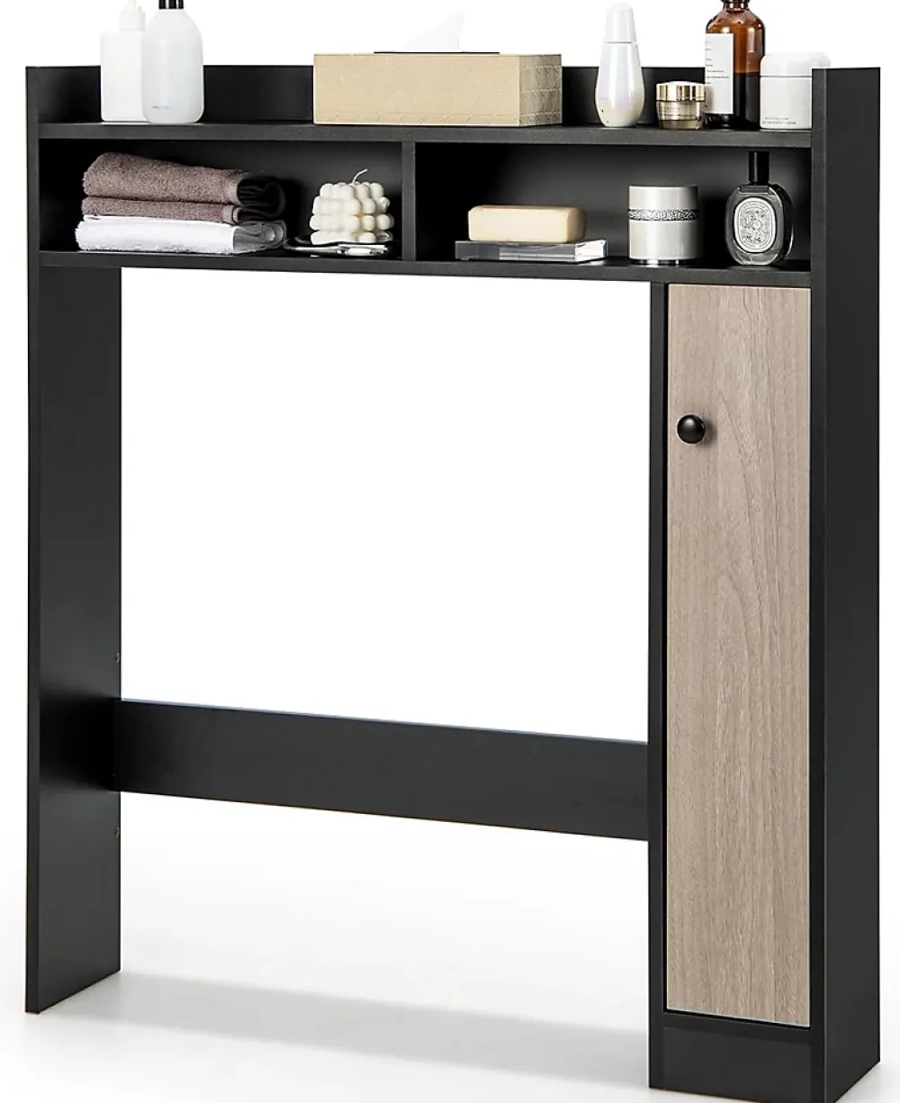 Meuble Wc|Giantex Armoire WC avec Etagere & 2 Compartiments & Tablettes reglables sur 10 niveaux & Anti-Bascule pour Buanderie Noir
