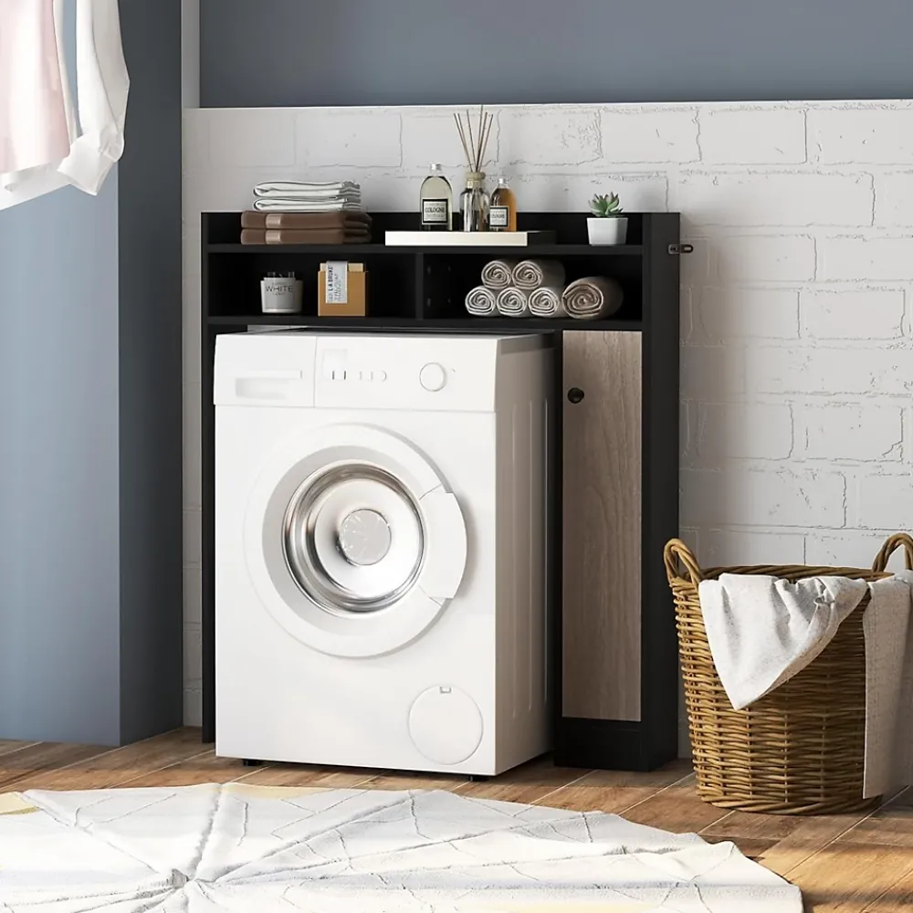 Meuble Wc|Giantex Armoire WC avec Etagere & 2 Compartiments & Tablettes reglables sur 10 niveaux & Anti-Bascule pour Buanderie Noir