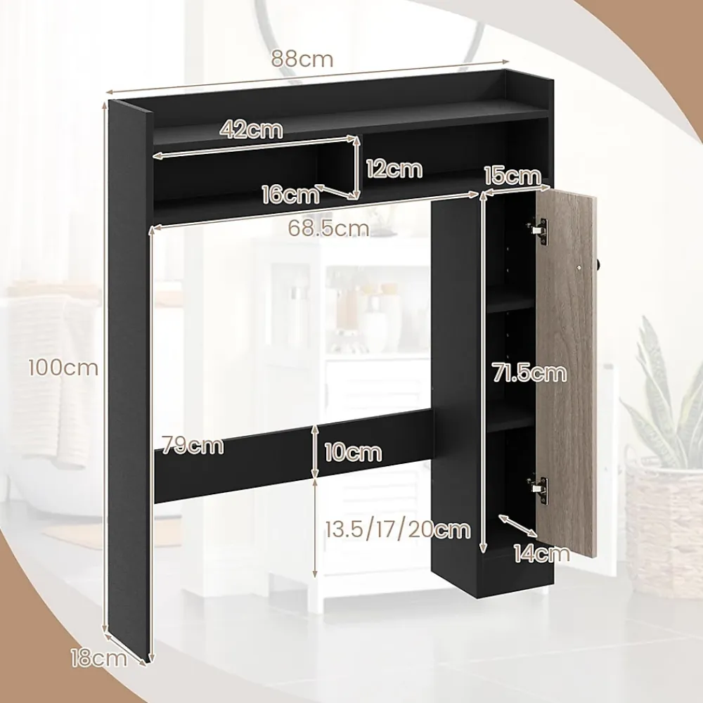 Meuble Wc|Giantex Armoire WC avec Etagere & 2 Compartiments & Tablettes reglables sur 10 niveaux & Anti-Bascule pour Buanderie Noir