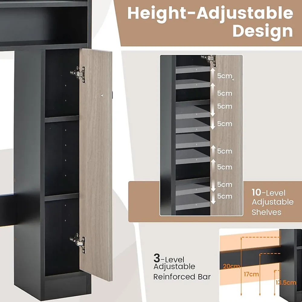 Meuble Wc|Giantex Armoire WC avec Etagere & 2 Compartiments & Tablettes reglables sur 10 niveaux & Anti-Bascule pour Buanderie Noir