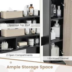 Meuble Wc|Giantex Armoire WC avec Etagere & 2 Compartiments & Tablettes reglables sur 10 niveaux & Anti-Bascule pour Buanderie Noir