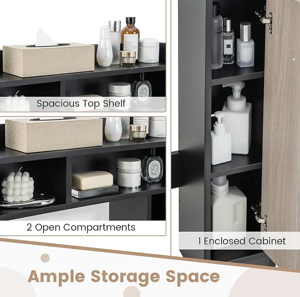 Meuble Wc|Giantex Armoire WC avec Etagere & 2 Compartiments & Tablettes reglables sur 10 niveaux & Anti-Bascule pour Buanderie Noir