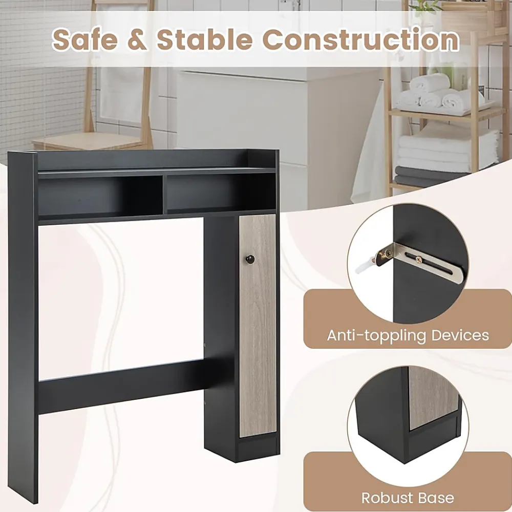 Meuble Wc|Giantex Armoire WC avec Etagere & 2 Compartiments & Tablettes reglables sur 10 niveaux & Anti-Bascule pour Buanderie Noir