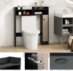 Meuble Wc|Giantex Armoire WC avec Etagere & 2 Compartiments & Tablettes reglables sur 10 niveaux & Anti-Bascule pour Buanderie Noir
