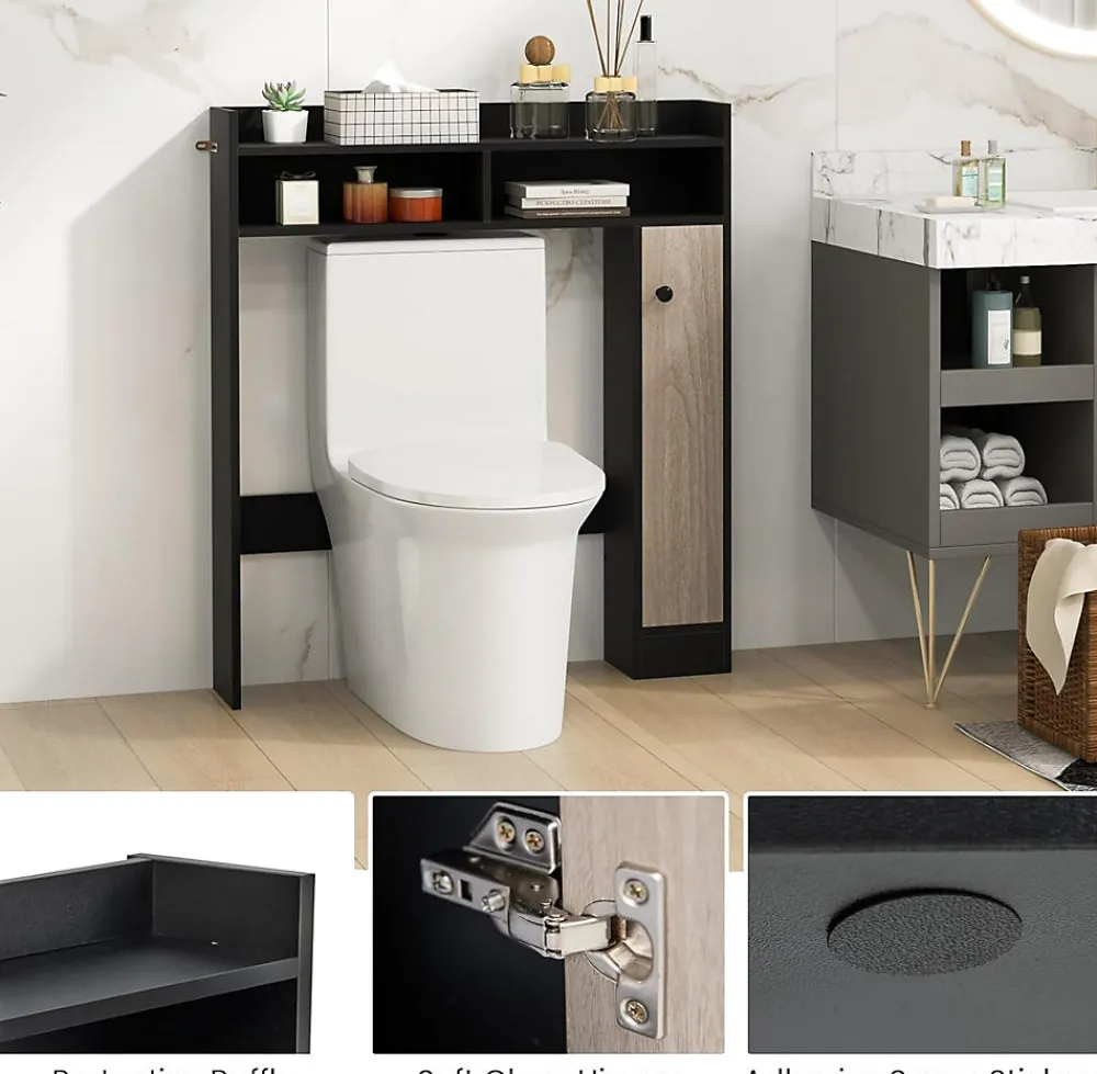 Meuble Wc|Giantex Armoire WC avec Etagere & 2 Compartiments & Tablettes reglables sur 10 niveaux & Anti-Bascule pour Buanderie Noir