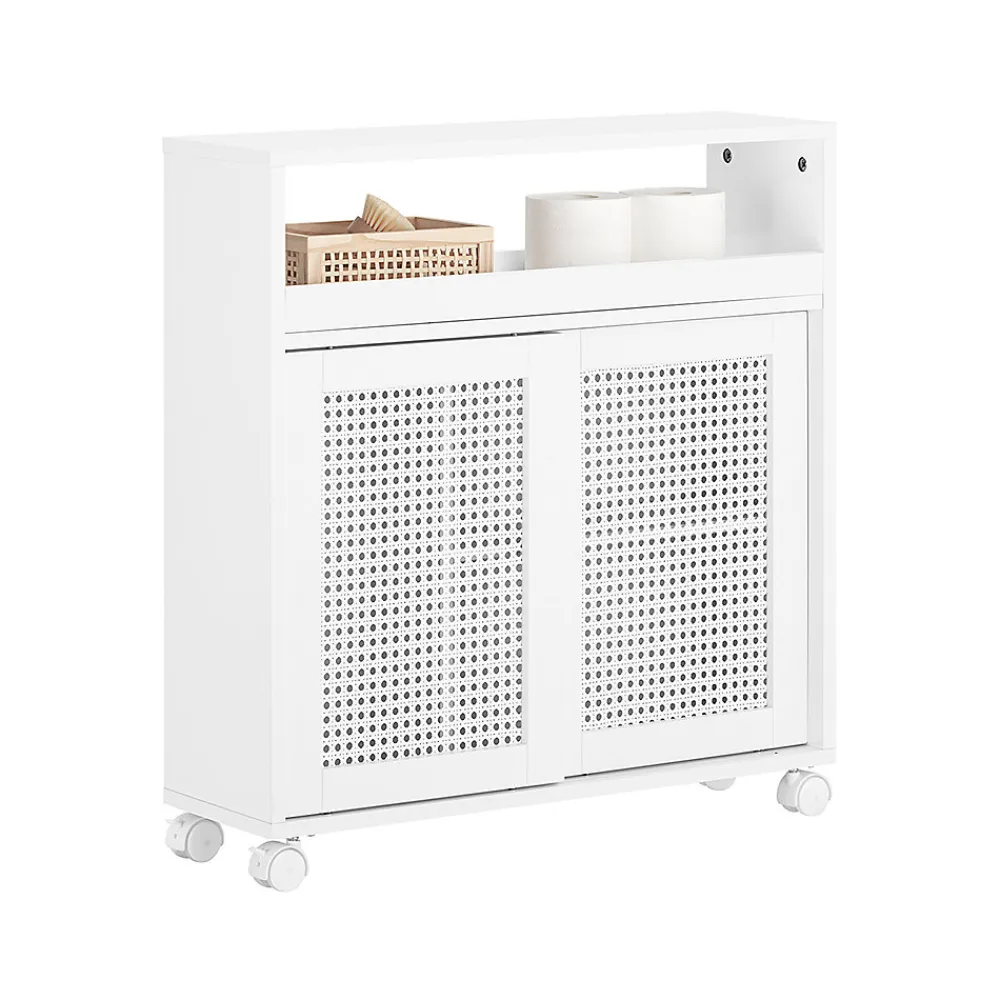 Armoire De Salle De Bains|Sobuy Armoire WC Toilettes Compact Roulante avec 2 Portes Coulissantes, BZR119-W,