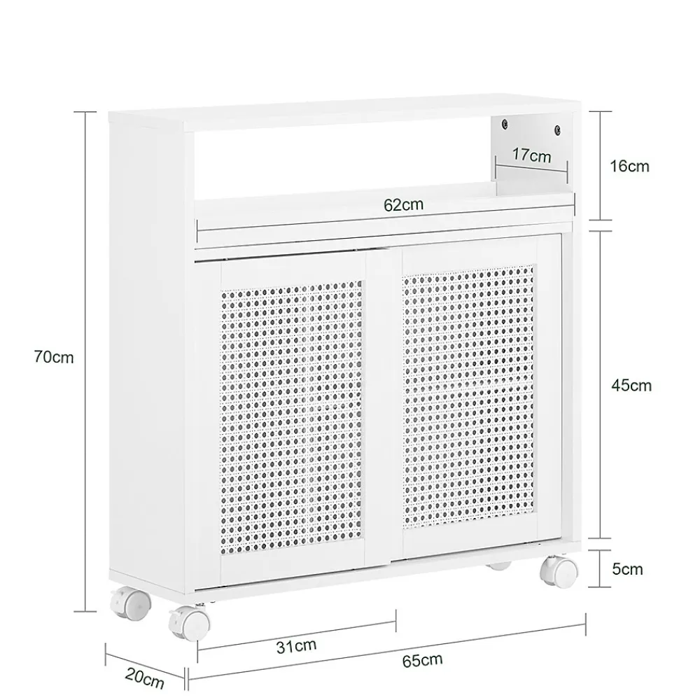 Armoire De Salle De Bains|Sobuy Armoire WC Toilettes Compact Roulante avec 2 Portes Coulissantes, BZR119-W,