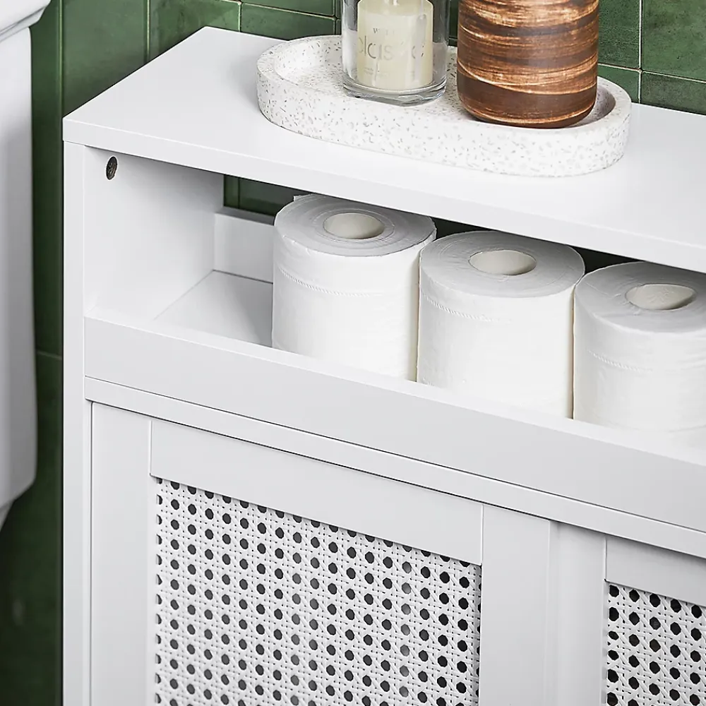 Armoire De Salle De Bains|Sobuy Armoire WC Toilettes Compact Roulante avec 2 Portes Coulissantes, BZR119-W,