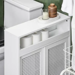 Armoire De Salle De Bains|Sobuy Armoire WC Toilettes Compact Roulante avec 2 Portes Coulissantes, BZR119-W,