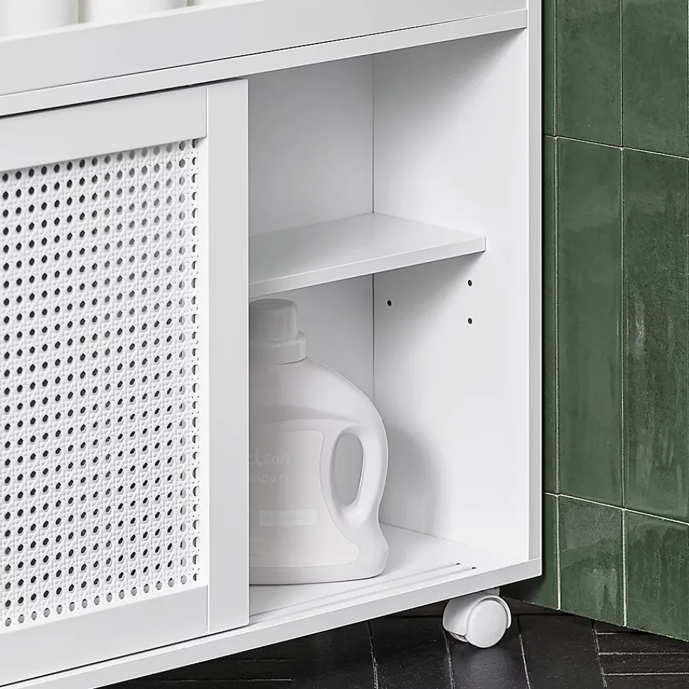 Armoire De Salle De Bains|Sobuy Armoire WC Toilettes Compact Roulante avec 2 Portes Coulissantes, BZR119-W,