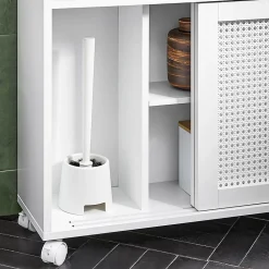 Armoire De Salle De Bains|Sobuy Armoire WC Toilettes Compact Roulante avec 2 Portes Coulissantes, BZR119-W,