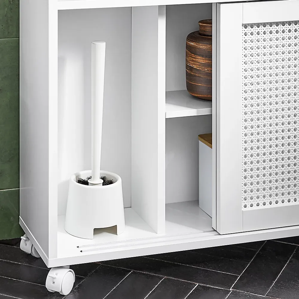 Armoire De Salle De Bains|Sobuy Armoire WC Toilettes Compact Roulante avec 2 Portes Coulissantes, BZR119-W,