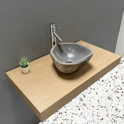 Lave-Mains|Byca AVA - Plan de Salle de bain 90cm en Chêne Naturel Épaisseur 9cm + Fixations - Plan Vasque et Meuble Évier