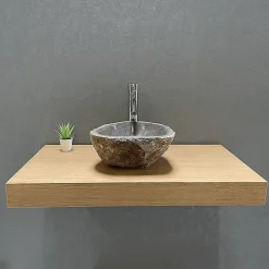 Lave-Mains|Byca AVA - Plan de Salle de bain 90cm en Chêne Naturel Épaisseur 9cm + Fixations - Plan Vasque et Meuble Évier