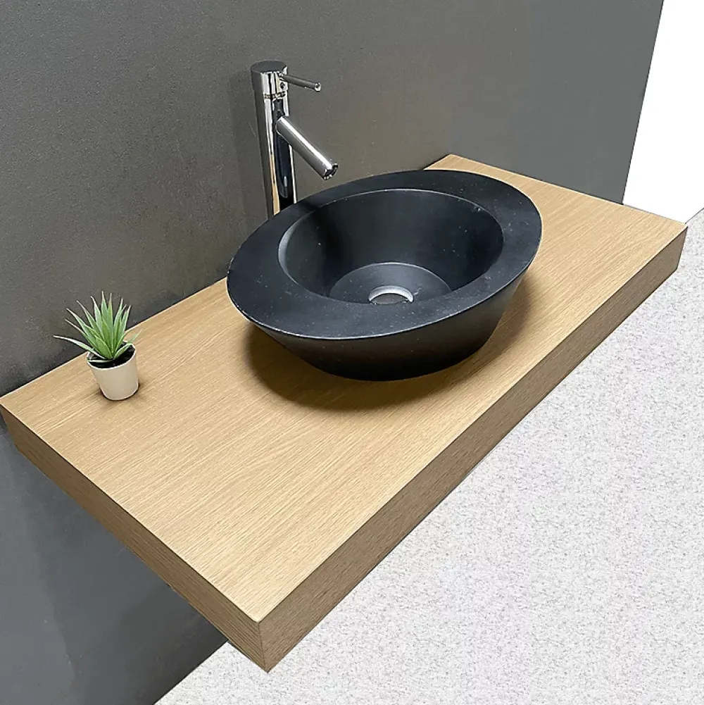 Byca AVA - Plan de Salle de bain 100cm en Chêne Naturel Épaisseur 9cm + Fixations - Plan Vasque et Meuble Évier
