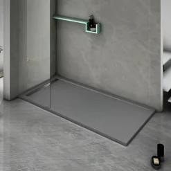 Receveur De Douche|Grand Verre Bac à douche gris 80x80 à clôture en résine et 60% charge minérale receveur avec bonde et grille en inox