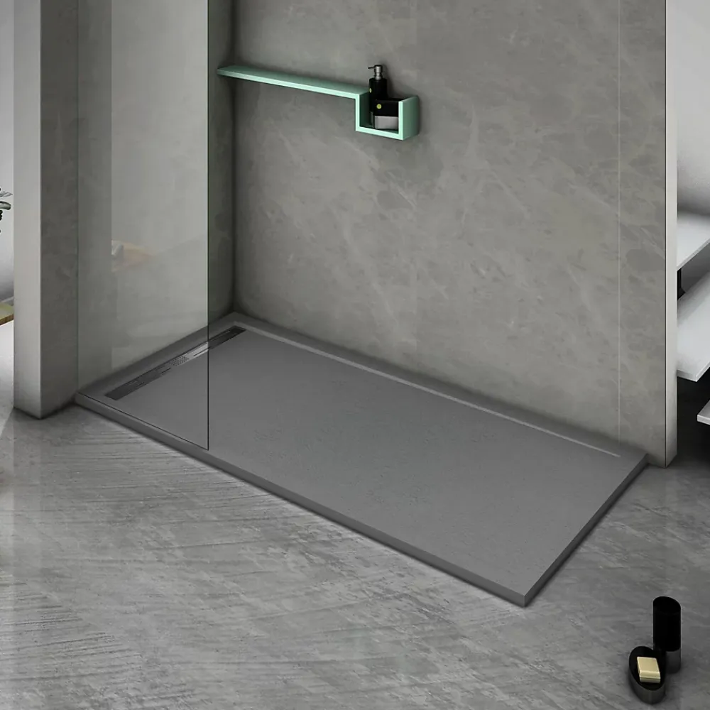 Receveur De Douche|Grand Verre Bac à douche gris 80x80 à clôture en résine et 60% charge minérale receveur avec bonde et grille en inox
