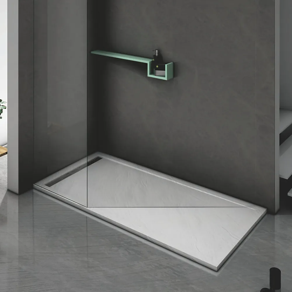 Receveur De Douche|Grand Verre Bac à douche gris 80x80 à clôture en résine et 60% charge minérale receveur avec bonde et grille en inox