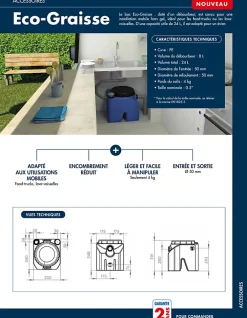 Watermatic Bac à graisse à poser avec débourbeur ÉCO-Graisse adapté aux food-trucks éviers ou lave vaisselles