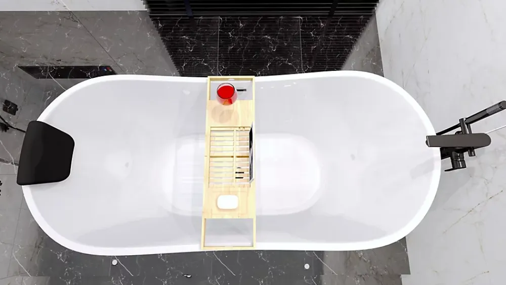 Baignoire Îlot|Badland Baignoire à poser îlot ROSSA 170x80 + tablette de bain en bambou + appuie-tête KODI + Vidage à chromé