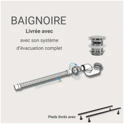 Baignoire Îlot|Mob-In Baignoire acrylique Lucite FORMA semi-îlot blanche 170cm - Angle droit
