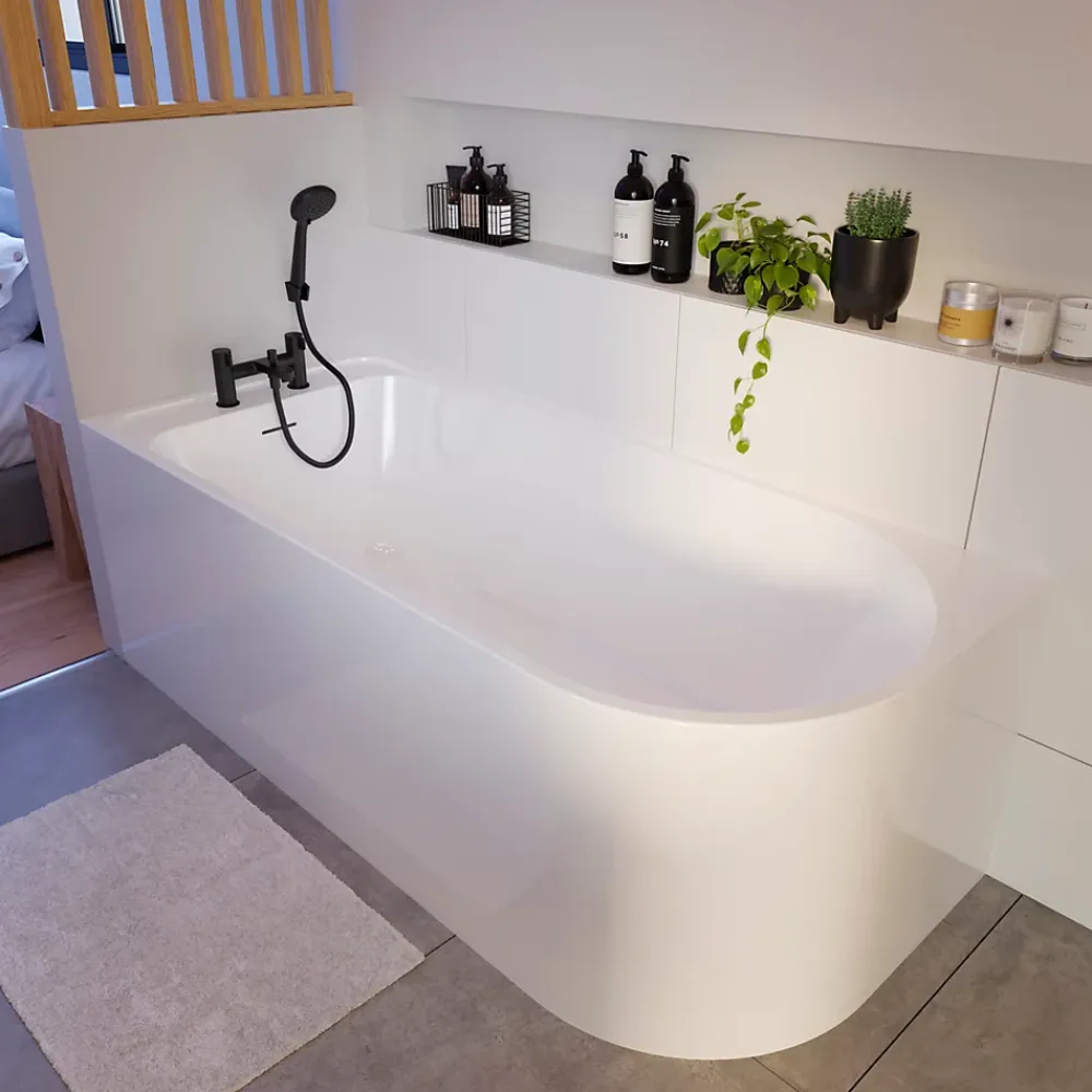 GoodHome Baignoire adossée pour angle gauche 170x75 cm Oguta blanc