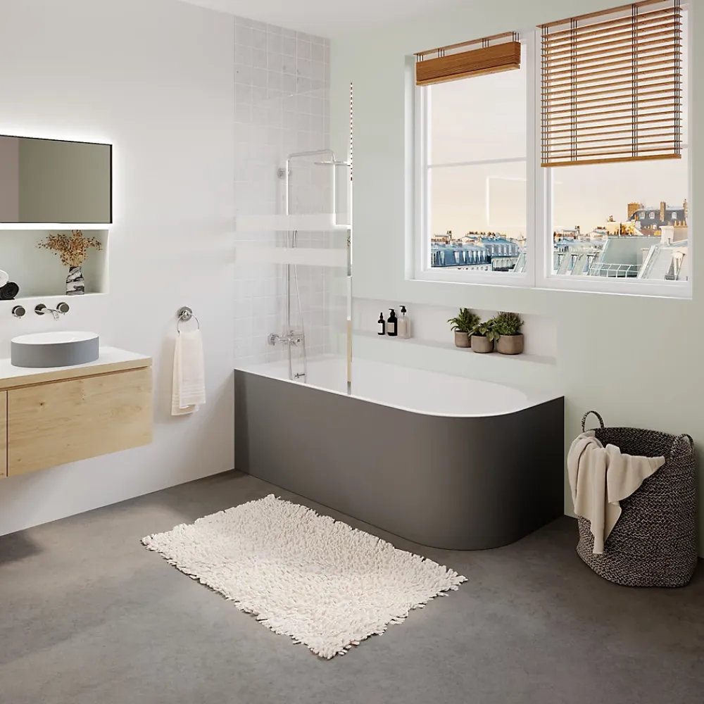 GoodHome Baignoire adossée pour angle gauche 170x75 cm Oguta gris mat