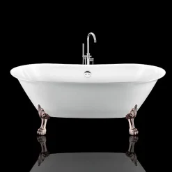 Baignoire Îlot|Rogier & Mothes Baignoire ancienne retro sur pieds SURRY HILLS Blanche 165 cm Pieds de Lion Cuivre rouge vieilli