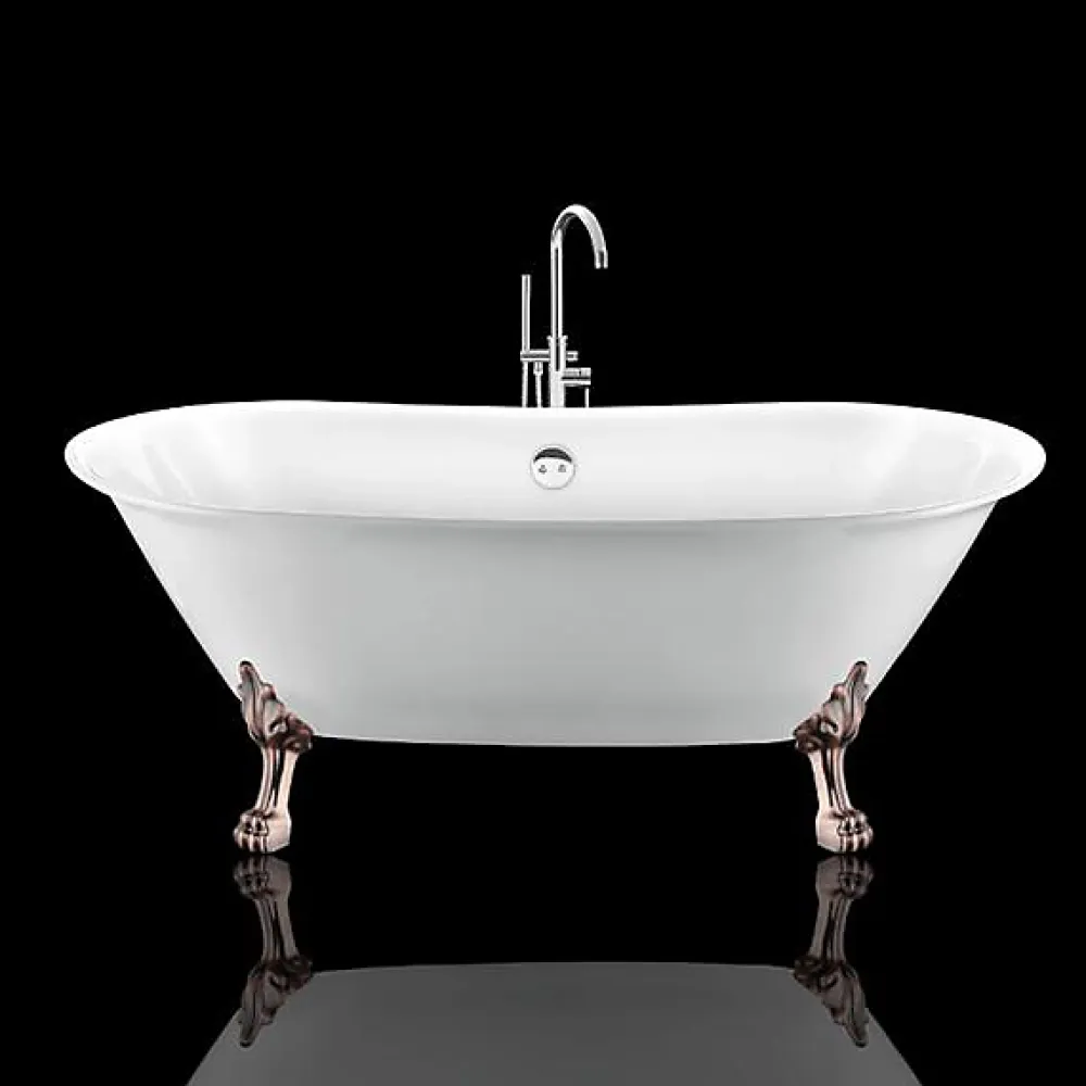 Baignoire Îlot|Rogier & Mothes Baignoire ancienne retro sur pieds SURRY HILLS Blanche 165 cm Pieds de Lion Cuivre rouge vieilli
