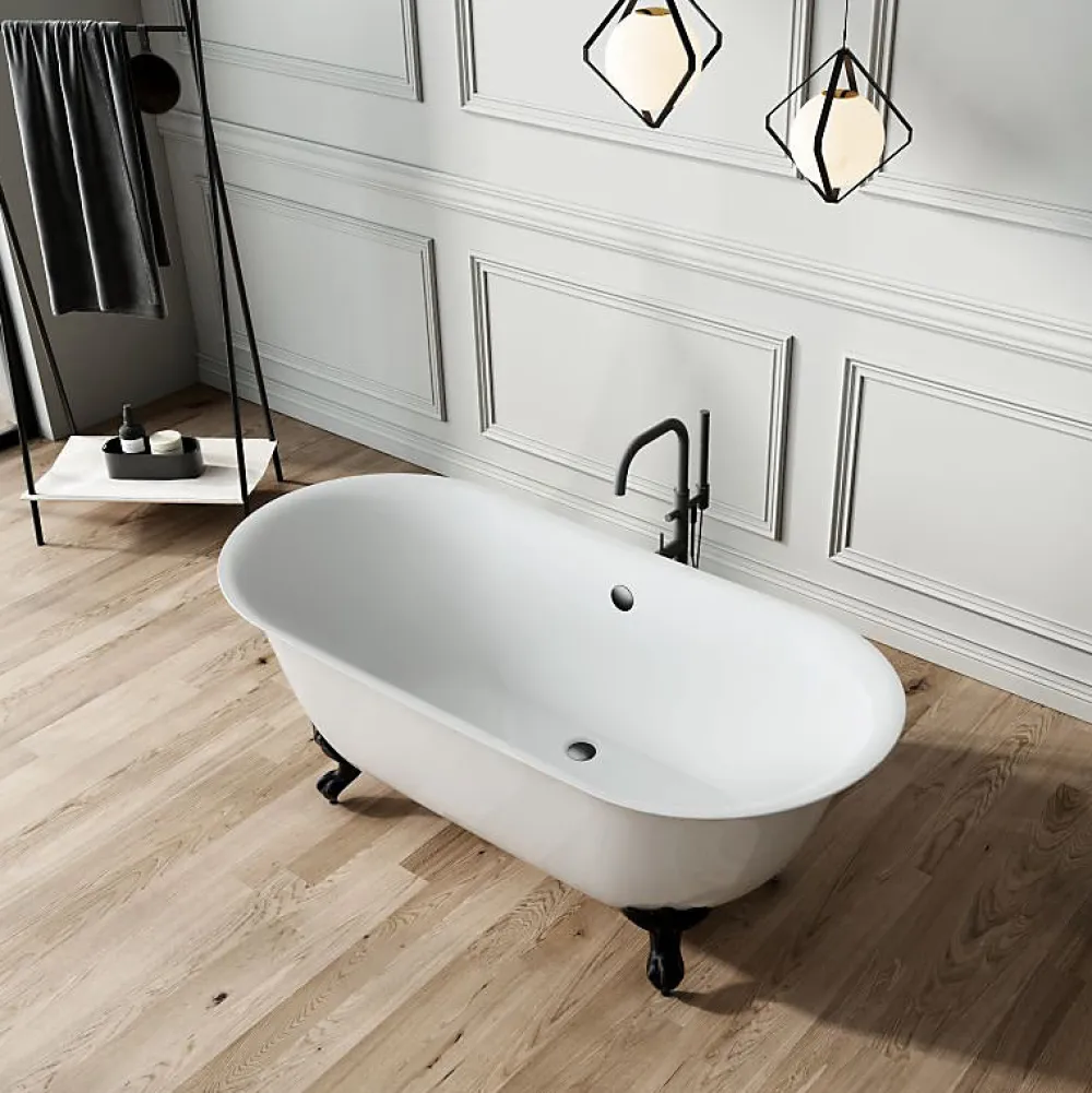 Baignoire Îlot|Rogier & Mothes Baignoire ancienne retro sur pieds SURRY HILLS Blanche 165 cm Pieds de Lion Cuivre rouge vieilli