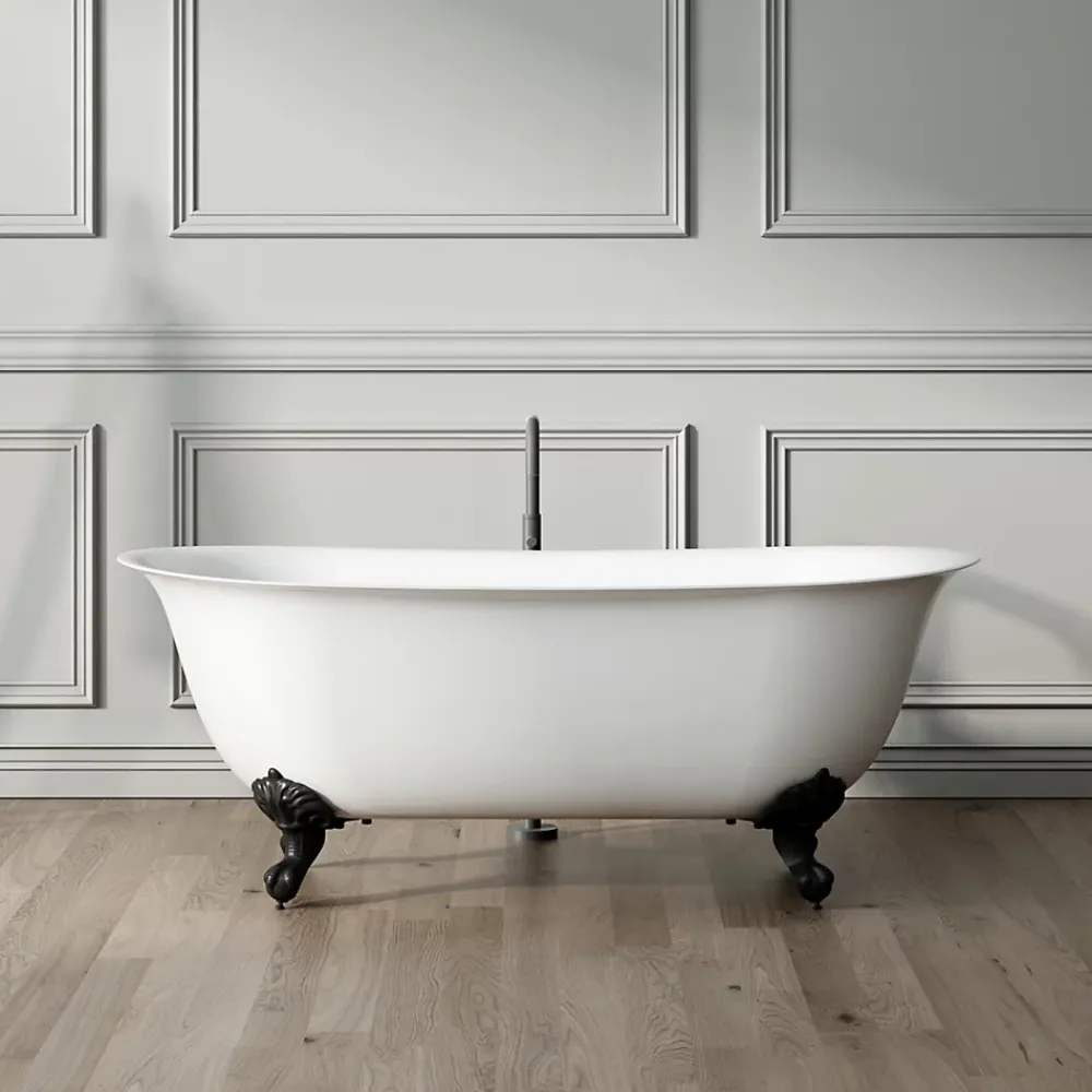 Baignoire Îlot|Rogier & Mothes Baignoire ancienne retro sur pieds SURRY HILLS Blanche 165 cm Pieds de Lion Cuivre rouge vieilli