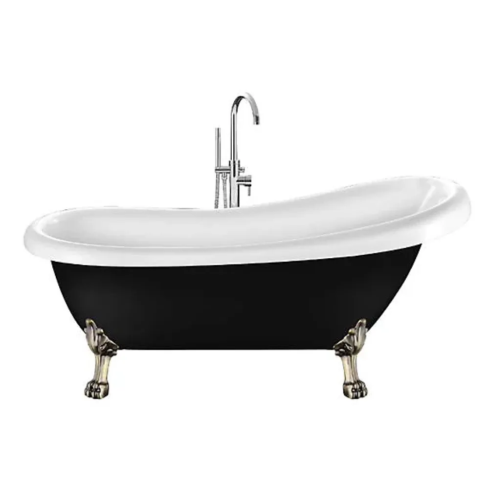 Baignoire Îlot|Rogier & Mothes Baignoire ancienne retro sur pieds RICHMOND Noire 171 cm Pieds de Lion Bronze jaune vieilli