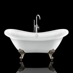 Baignoire Îlot|Rogier & Mothes Baignoire ancienne retro sur pieds DARLINGTON Blanche 175 cm Pieds d'Aigle Bronze jaune vieilli